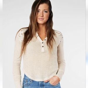 Free People Women's Cream Lace Shoulder Top